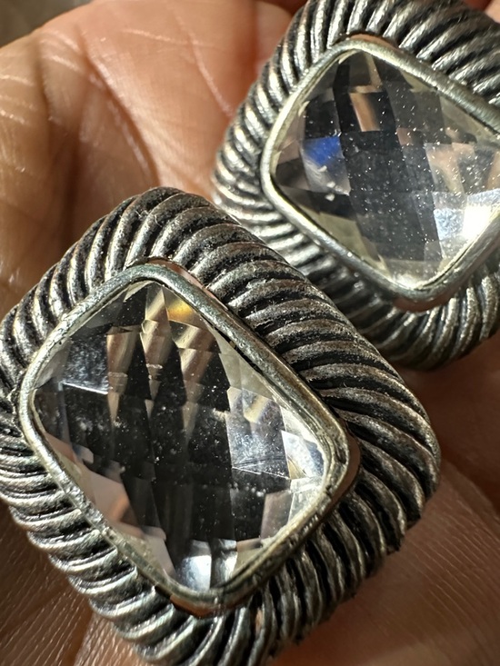 Vintage Silver-Tone Clear Crystal Square Clip-On Earrings-little wear and tear - Picture 6 of 7